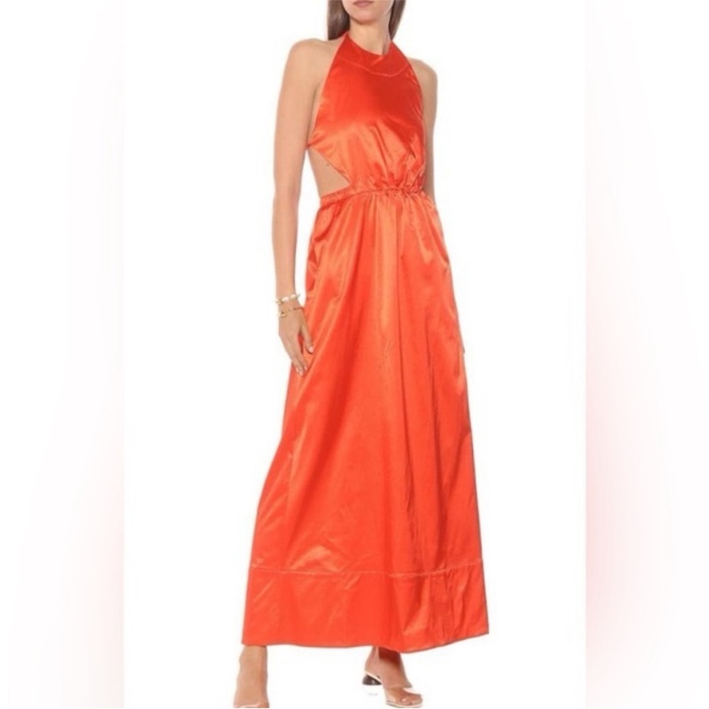 Staud Sidney Satin Cotton-Blend Red/ Orange Backless Maxi Dress. Size XS NWT
